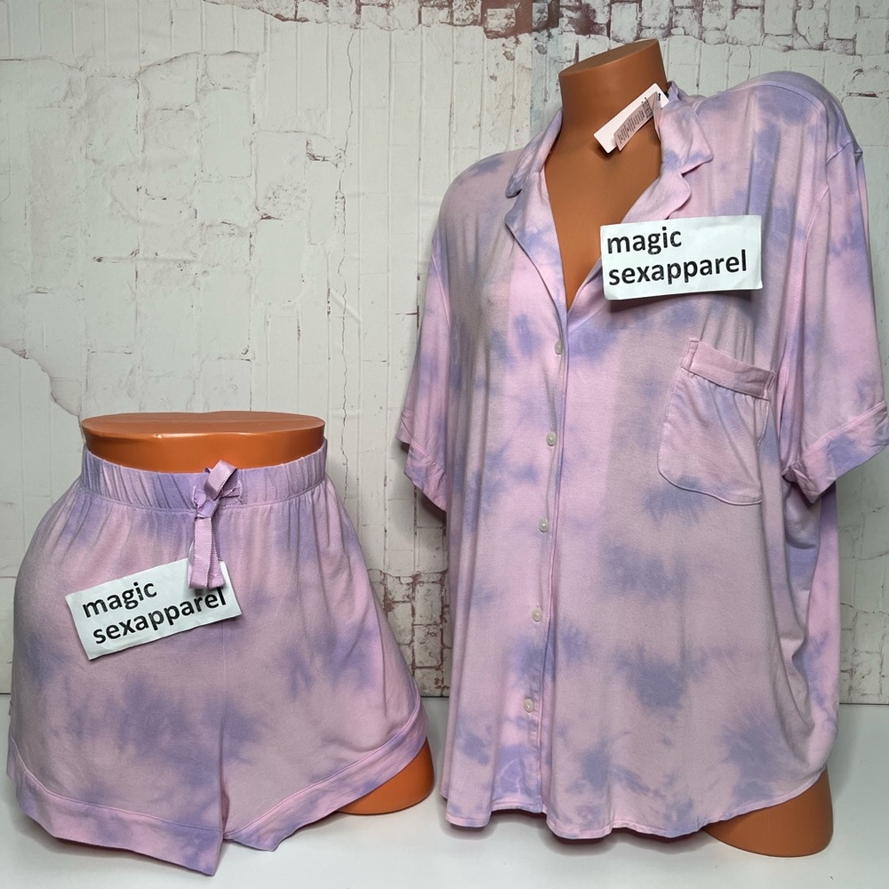 VS 2 PIECE PAJAMAS SWT XXL MODAL PAJAMA SET SHORTS BUTTON-UP TIE DYE SUPER SOFT